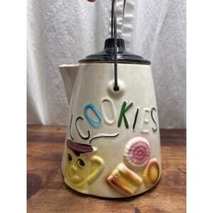 Vintage American Bisque Ceramic Coffee Pot Cookie Jar Lidded With Metal Handle
